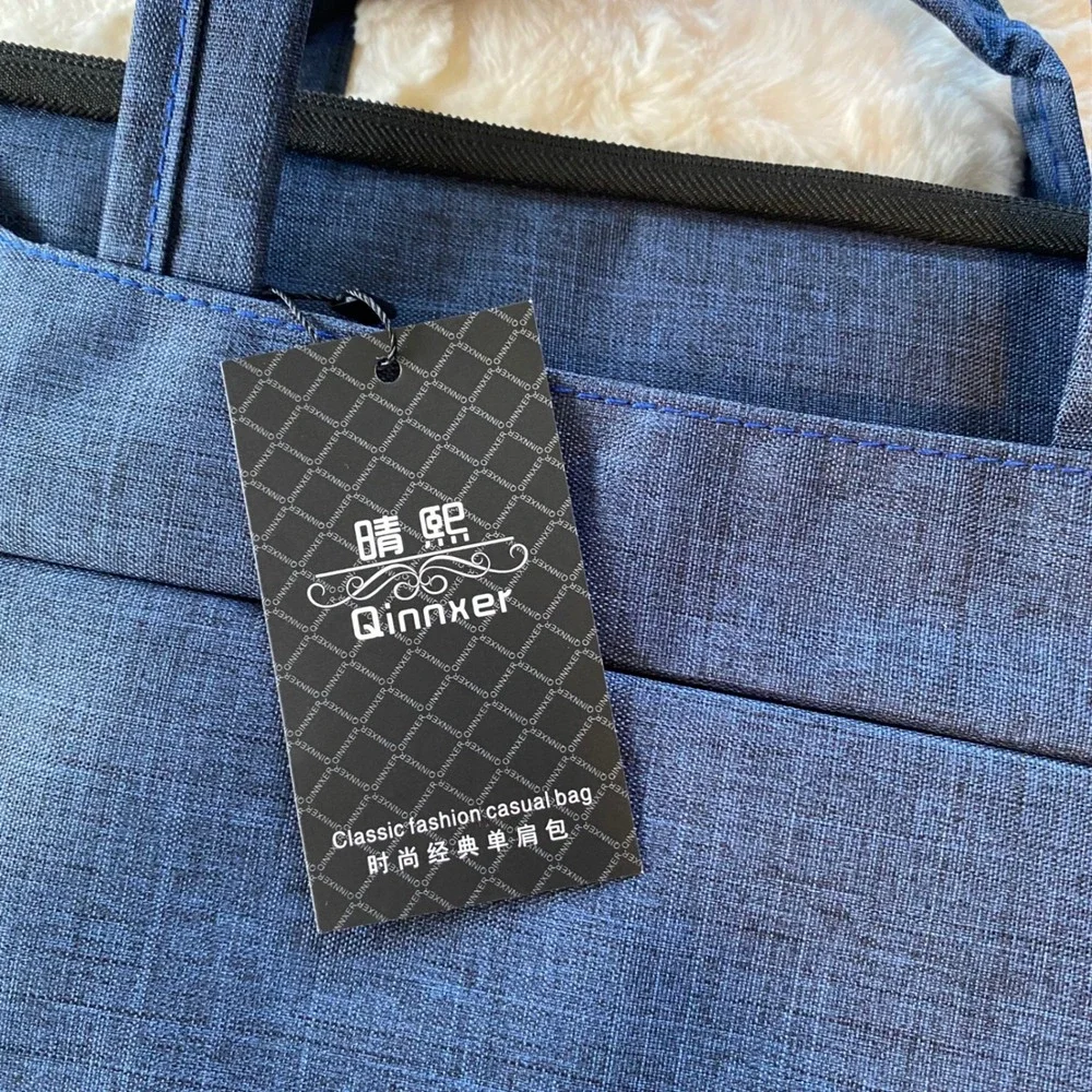 Qinnxer Laptop Messenger Bag Unisex Blue 16 inch Heathered Fleece Lined New